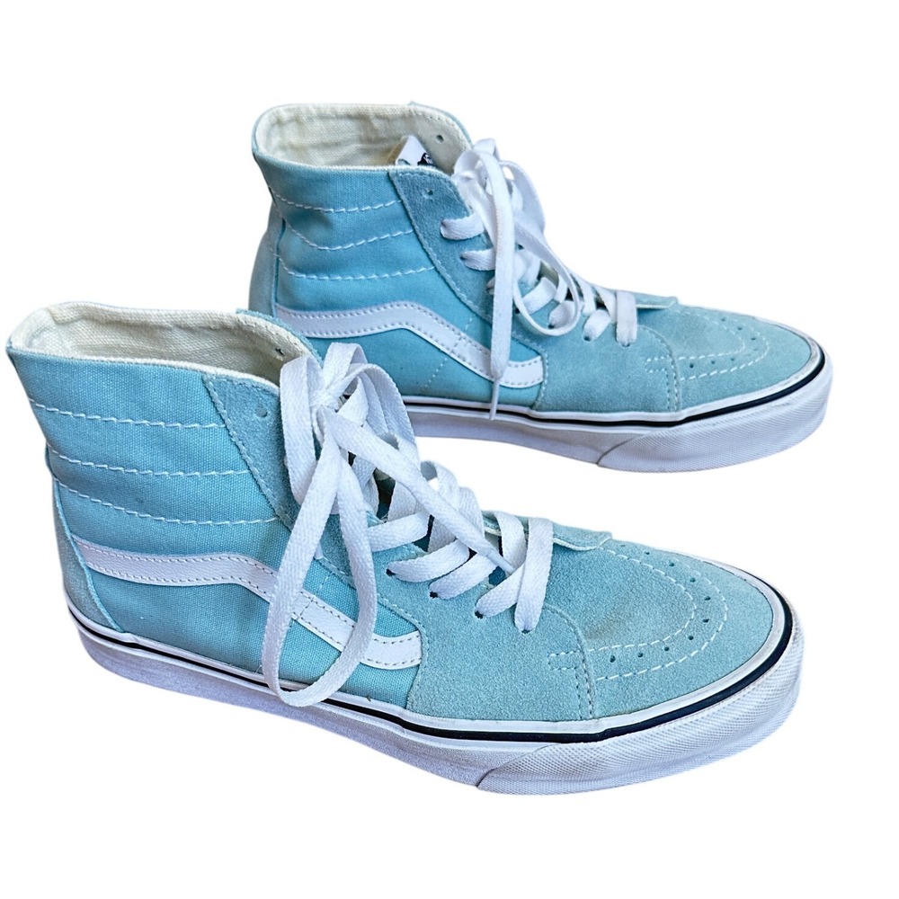 Vans Sk8-Hi High Top Sneakers Light Blue Aqua Suede Canvas Men 7 Women 8.5